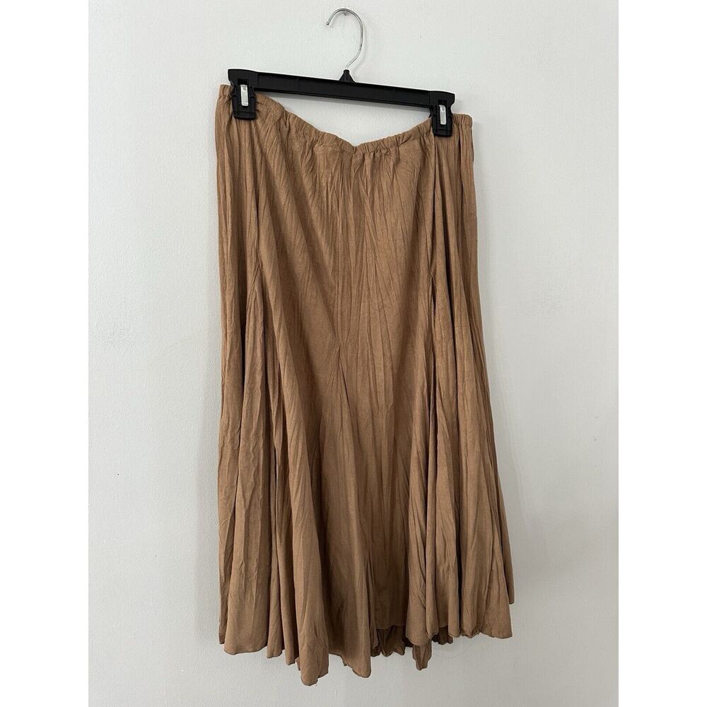 Cato Crinkle Pleated Skirt Size L Brown Khaki Elastic Waist Cozy